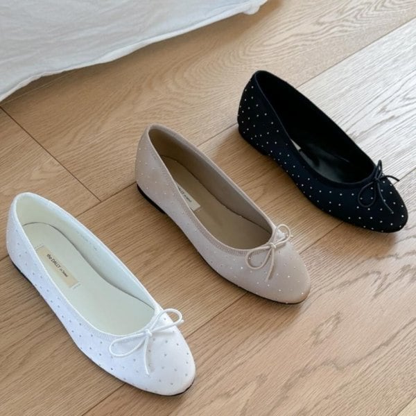 [옷자락] 여자 20대 러블리 큐빅 리본 단화 플랫슈즈