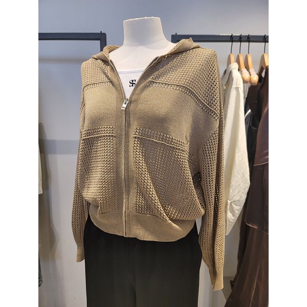 [여주점] 펀칭 메탈사 후드 니트 집업 가디건(SAKCC2631)