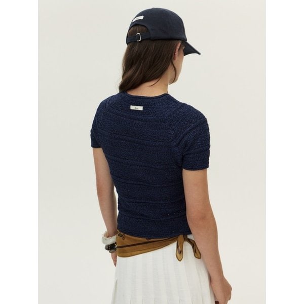 Crochet Short Sleeved Sweater, Navy