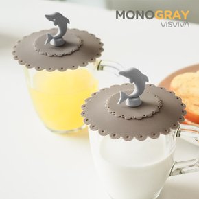 모노그레이 돌고래 실리콘 머그컵 뚜껑 컵덮개 2P