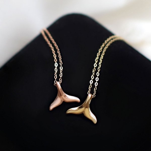 14K GOLD 패션 심플 데일리 고래 꼬리 펜던트 체인 금 목걸이 옐로골드 45cm