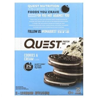  Quest Nutrition 프로틴 바 쿠키 & 크림 바 12개 각 60g(2.12oz)