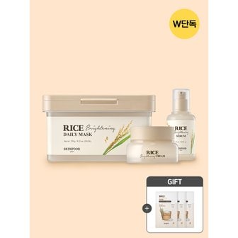 스킨푸드 [마스크팩3개 증정][단독/보습광채마스크SET] 라이스 데일리 30매 & 세럼 & 크림