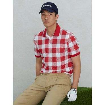 빈폴골프 남성 시그니처 클래식 체크 티셔츠 - 레드(BJ4542B016)