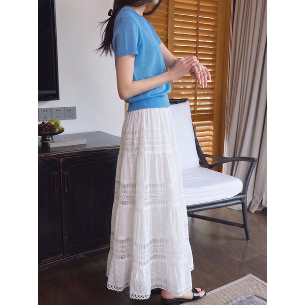 Elard Lace Long Skirt_White
