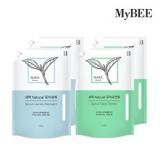 새싹내추럴 유아세제 리필 1200ml 2팩+유연제 리필 1200ml 2팩