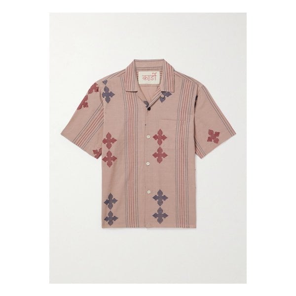 아요 컨버터블 칼라 자수 스트라이프 코튼 셔츠 핑크 1647597338159793