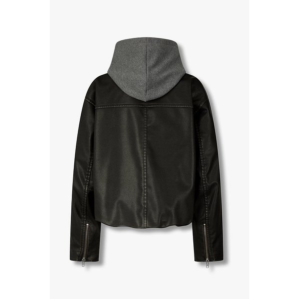 후드디테쳐블 신세틱 레더 집업 점퍼 9196161111073