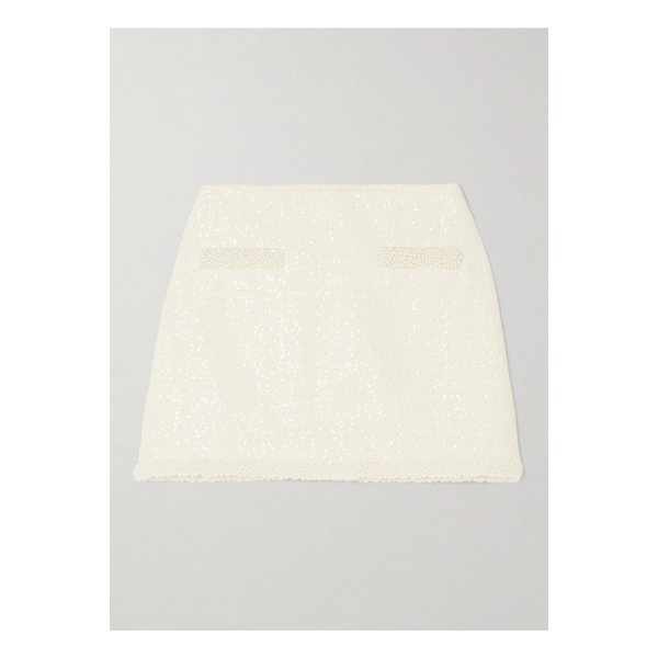 인조 진주 장식 시퀸 부클레 트위드 미니 스커트 크림 1647597350564335