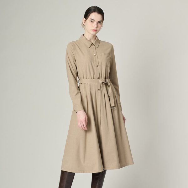 [여주점] 올앤선드리 벨티드 칼라 핀턱 플레어 원피스 A4W9O601