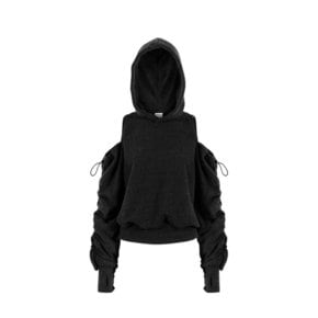 CUT OUT OFF SHOULDER ANGORA HOODIE_Black