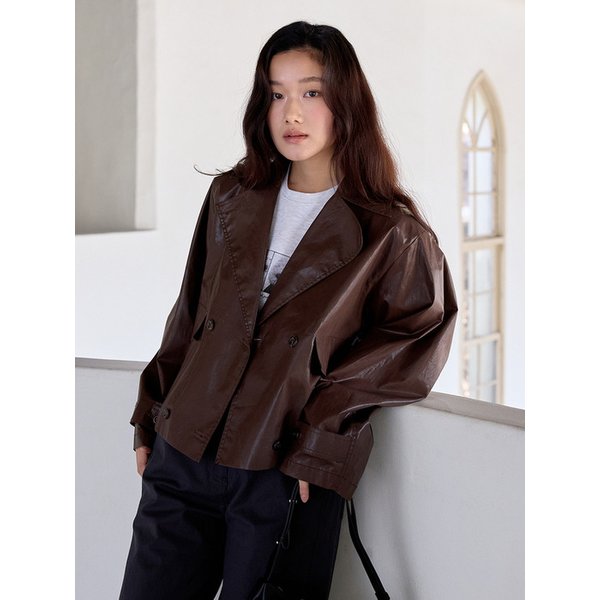 Coated Double Crop Jacket (Brown)