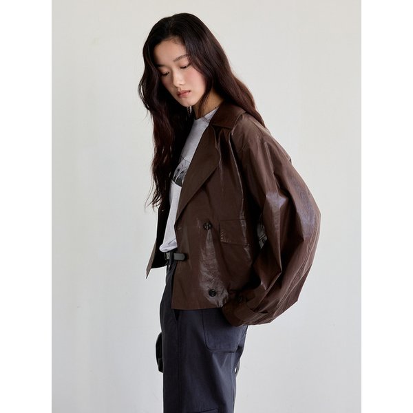 Coated Double Crop Jacket (Brown)