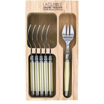  영국 라귀올 커트러리 Laguiole 6pc Cake Fork Set in CD Ivory 1709557