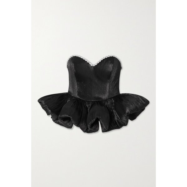 미스 소희 뱅가드 크리스탈 장식 플리츠 라메 페플럼 탑 38063312418672835