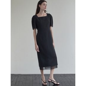 Square neck sheer patch dress - Black