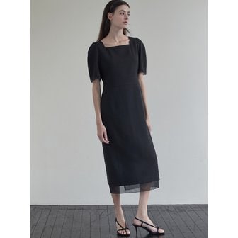 비뮤즈맨션 Square neck sheer patch dress - Black