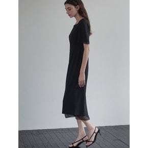 Square neck sheer patch dress - Black