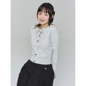 RIBBON BUTTON SILM KNIT - GRAY