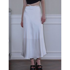 Side Strap Satin Long Skirt [White]