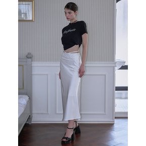 Side Strap Satin Long Skirt [White]