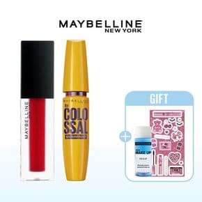 뉴욕 센세이셔널 쿠션 매트 립+콜로썰 마스카라+리무버 20ml+레트로 스티커