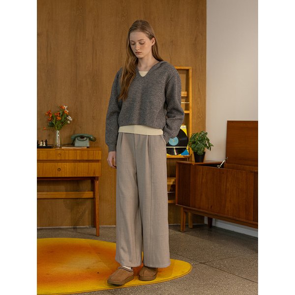 DD_Fake two-piece knit hoodie top_GRAY