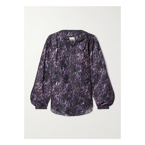 무리엘 드레이프 프린트 새틴 자카드 셔츠 플럼 퍼플 1647597343542191