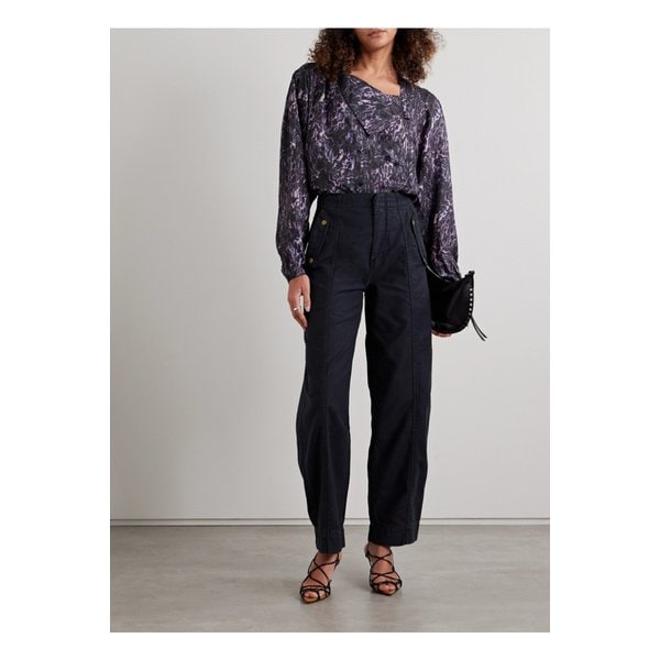 무리엘 드레이프 프린트 새틴 자카드 셔츠 플럼 퍼플 1647597343542191