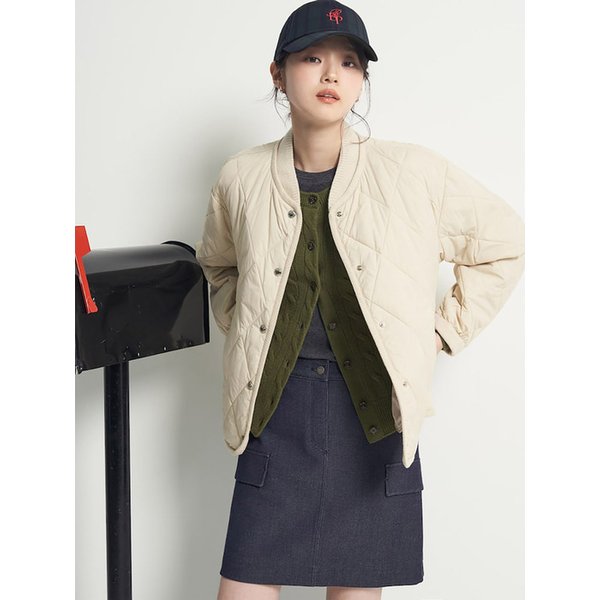 니트 배색 소프트 다이아 패딩  아이보리 (BF5938C020)