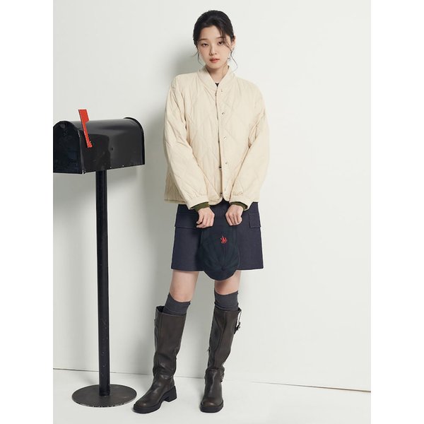 니트 배색 소프트 다이아 패딩  아이보리 (BF5938C020)