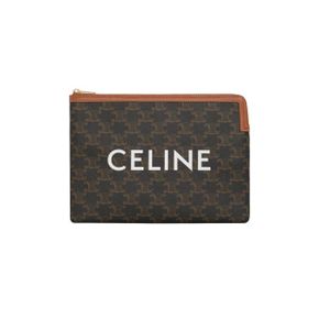셀린느 트리옹프 캔버스  램스킨 스몰 파우치 탄 Celine Small Pouch in Triomphe Canvas and La
