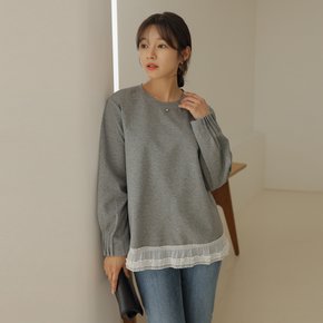 가에 핀턱 프릴 레이스 티