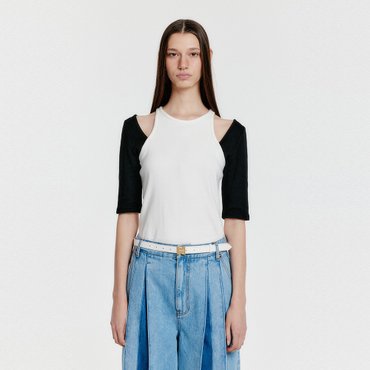 EENK YOUEL Half Sleeve Cutout Top - Black/White