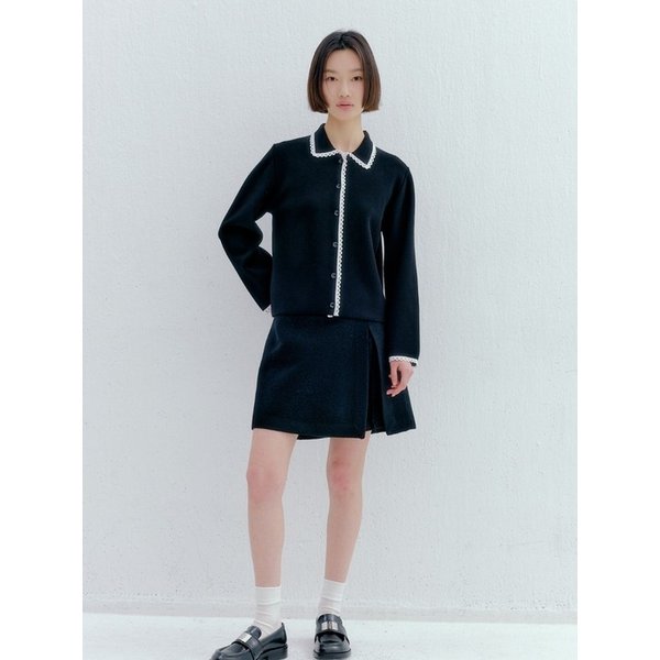 울 트위드 스커트 쇼츠 - 블랙