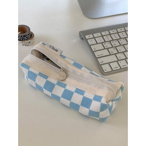 round pencilcase _ Checkerboard sky blue