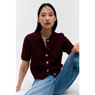 H&M 텍스처 니트 가디건 버건디 1280737004