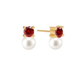 14k Color Cubic Pearl Stud Earrings_Red