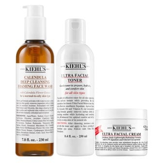 키엘 스킨케어 세트 (토너 250ml + 크림 125ml + 워시 230ml)