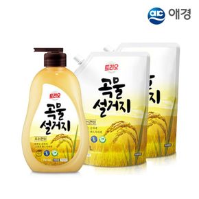 트리오 곡물설거지 우리현미 용기 750ml 1개+리필 1.2L 2개[33756581]