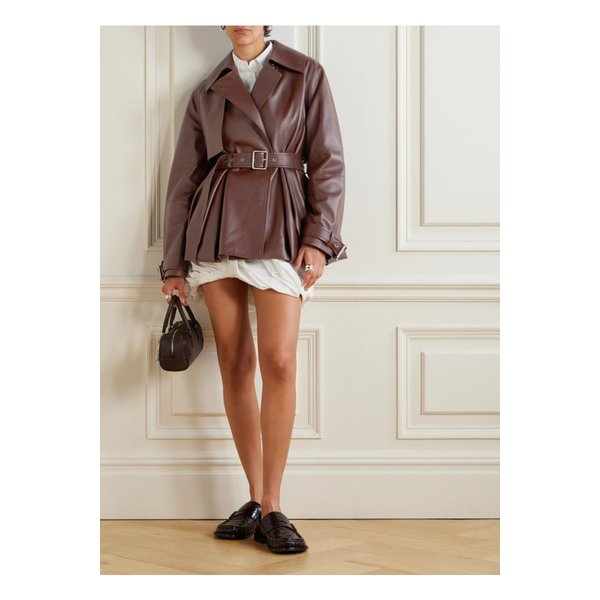 다크 브라운 가죽 벨티드 재킷 46376663162915127