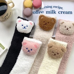 극세사 여성 수면양말 겨울 곰돌이 장목 보온 기모양말 ODM-SOCKS100