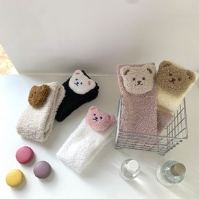 극세사 여성 수면양말 겨울 곰돌이 장목 보온 기모양말 ODM-SOCKS100