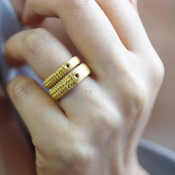 [가앤] 24k순금 무광 스틱 버블 커플링 반지 3.75g