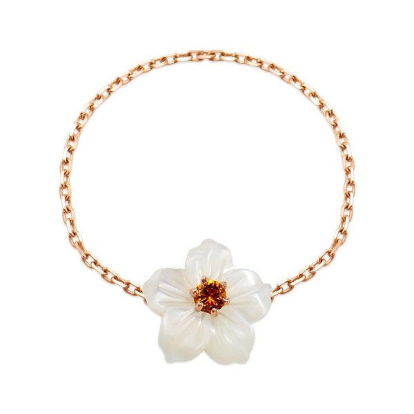 [비앤비골드] 14K 블루메 시트린 초롱꽃 자개 체인 반지 MNR41039