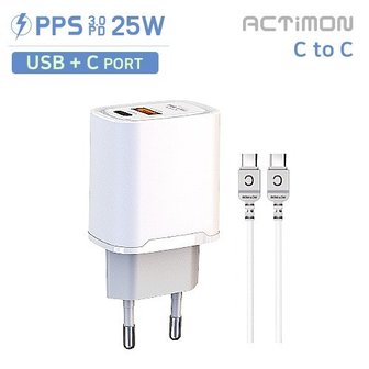 액티몬 Act SS 가정용 충전기 2포트 분리형 C타입+USB PD고속 25W QC 3.0 CTo C타입 케이블 포함