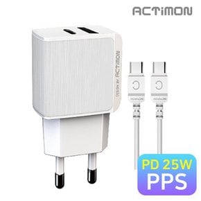 Act SS 가정용 충전기 2포트 분리형 C타입+USB PD고속 25W QC 3.0 CTo C타입 케이블 포함