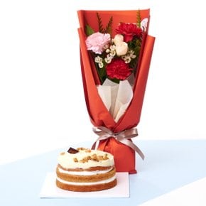 효심카네이션 꽃다발 + 지지스 수제당근케익 꽃배송 선물