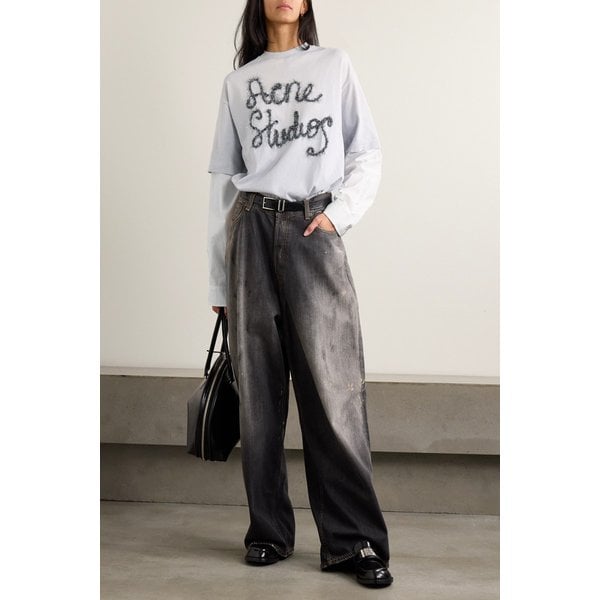 레이어드 자수 코튼 저지 & 포플린 티셔츠 46376663162975930