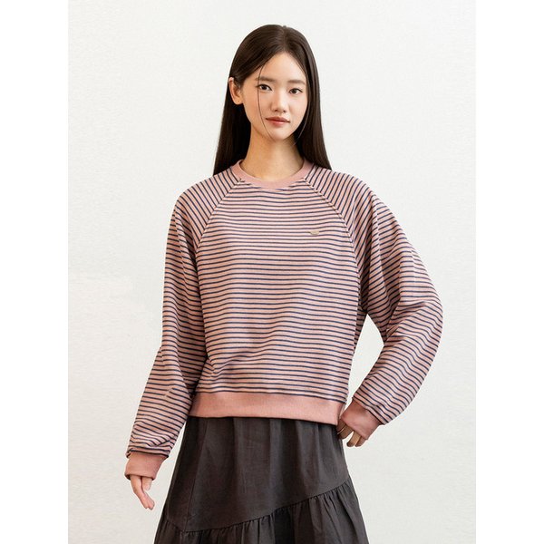 에센셜 래글런 스트라이프 스웻 셔츠_핑크&블루